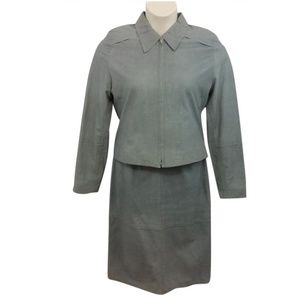 Lita Mortari Gray Leather 44 Skirt Suit